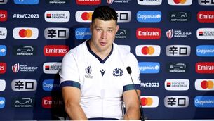 <p>Scotland's Grant Gilchrist during a press conference in Saint-Denis, France.</p>