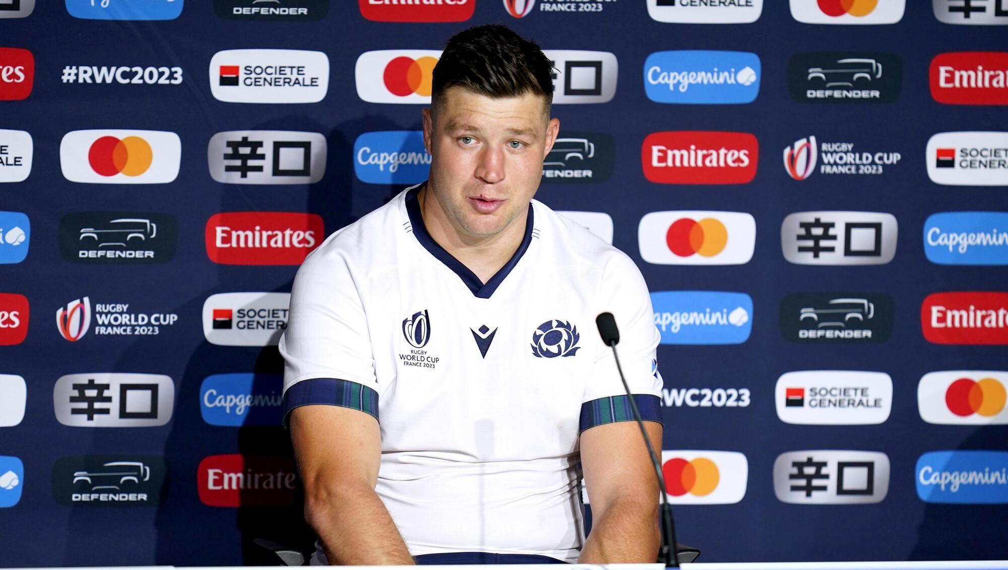 Scotland's Grant Gilchrist during a press conference in Saint-Denis, France.