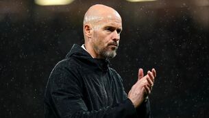 <p>TOUGH TIME: Manchester United manager Erik ten Hag applauds the fans following the Champions League defeat to Galatasaray. Pic: PA</p>