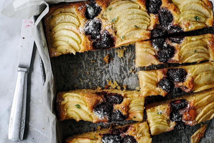 Apple and Blackberry Traybake with Sweet Geranium Sugar