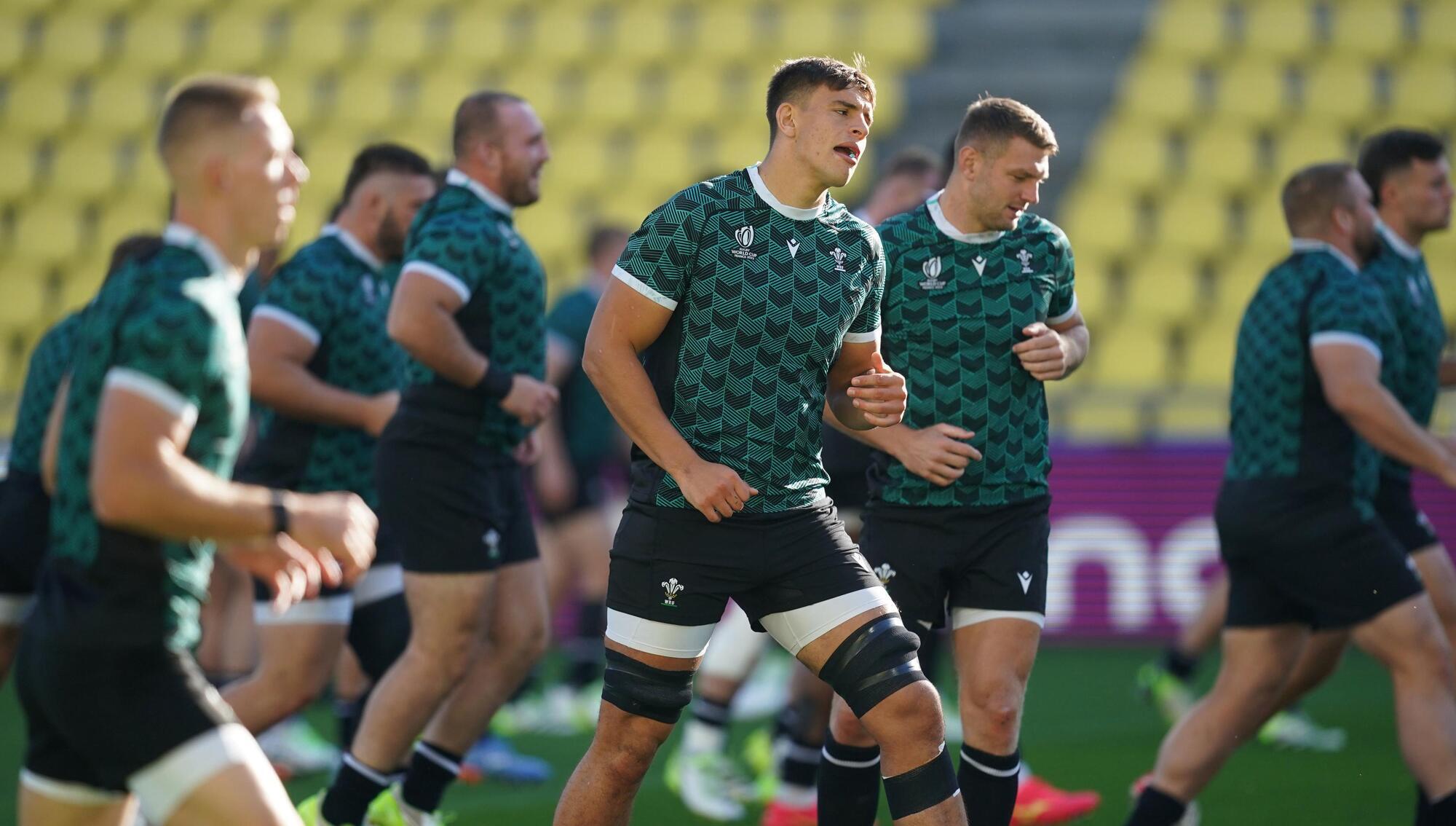 LAST MINUTE PREP: Wales' Dafydd Jenkins during the team run at the Stade de la Beaujoire in Nantes. Pic: David Davies/PA Wire