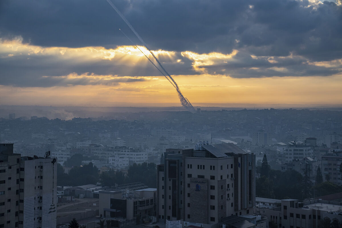 Rockets are fired toward Israel from the Gaza Strip. Picture: AP Photo/Fatima Shbair