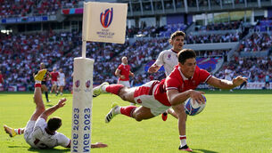 <p>Wales' Louis Rees-Zammit scores his sides fourth try of the game during the Rugby World Cup 2023, Pool C match at Stade de la Beaujoire in Nantes, France. Picture: David Davies/PA Wire. </p>