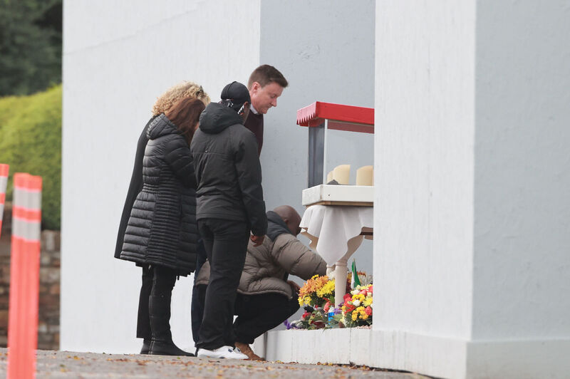 People lay wreaths at the commemoration and remembrance service in Creeslough. Picture: Liam McBurney/PA Wire People lay wreaths at the commemoration and remembrance service in Creeslough. Picture: Liam McBurney/PA Wire