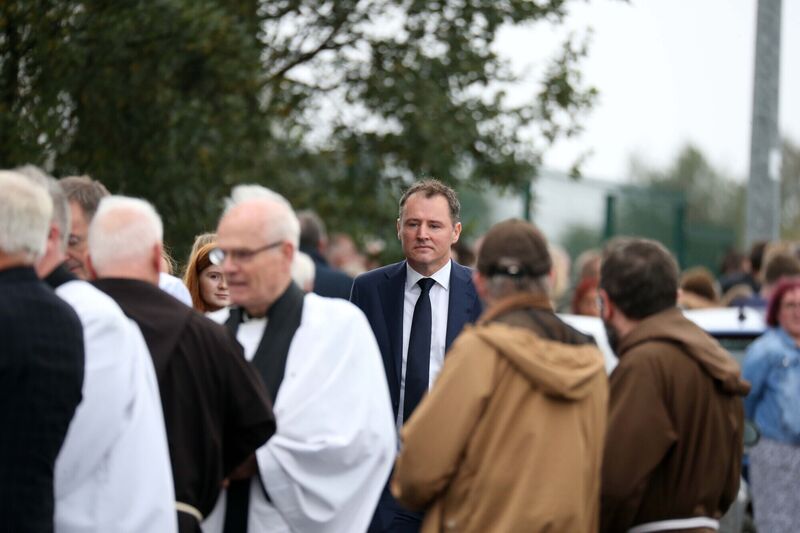 Charlie McConalogue pays his repects at the memorial on honour of those that died in the Creeslough explosion. Picture: Sasko Lazarov/RollingNews.ie Charlie McConalogue pays his repects at the memorial on honour of those that died in the Creeslough explosion. Picture: Sasko Lazarov/RollingNews.ie