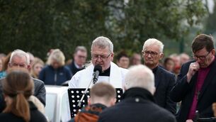 <p>People pay their repects at a mass at the memorial on honour of those that died in the 2022 Creeslough Explosion. Picture: Sasko Lazarov/RollingNews.ie</p>