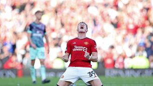 <p>MANCHESTER, ENGLAND - OCTOBER 07: Scott McTominay of Manchester United celebrates following their sides victory after the Premier League match between Manchester United and Brentford FC at Old Trafford on October 07, 2023 in Manchester, England. (Photo by Alex Livesey/Getty Images)</p>