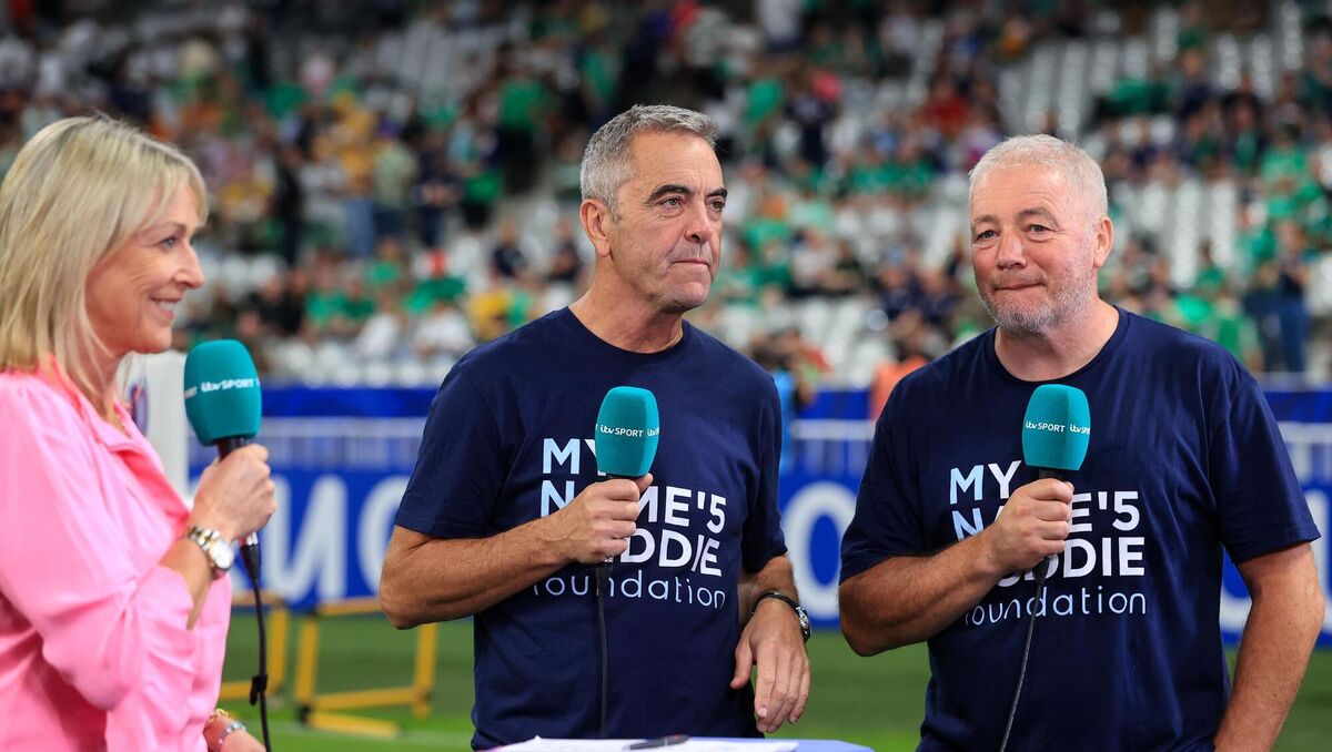 James Nesbitt and Ally McCoist from the ‘My Name’5 Doddie Foundation’ with Jill Douglas of ITV Sport. Picture: INPHO/Dan Sheridan James Nesbitt and Ally McCoist from the ‘My Name’5 Doddie Foundation’ with Jill Douglas of ITV Sport. Picture: INPHO/Dan Sheridan