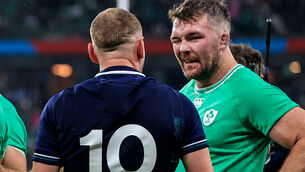 <p>TON UP: Ireland's Peter O'Mahony and Scotland's Finn Russell. Picture: INPHO/Dan Sheridan</p>