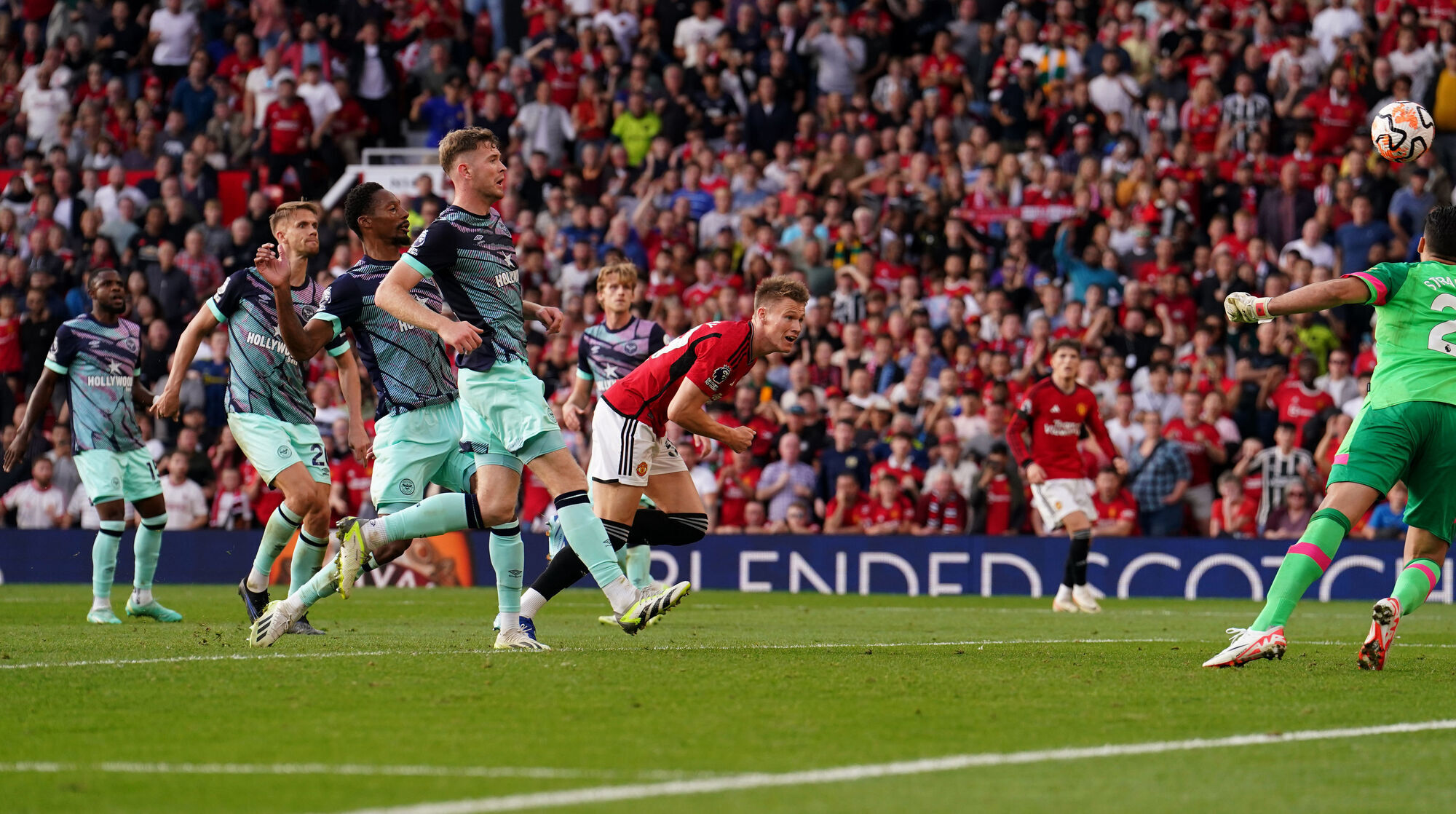 WINNER: Manchester United's Scott McTominay scores the winning goal against Brentford at Old Trafford. Pic: Martin Rickett/PA Wire