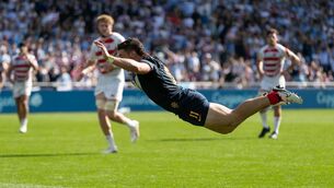 <p>ACROBATIC: Mateo Carreras of Argentina scores a try against Japan. Pic: INPHO/Juan Gasparini</p>