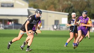 <p>ON THE RUN: Lucy Allen on the run for Sarsfields against St Catherine's in the Cork senior camogie championship semi-final at Castle Road. Pic: Larry Cummins</p>