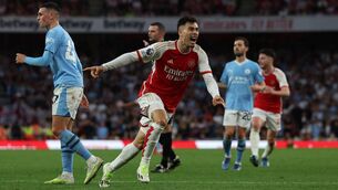 <p>WINNER: Arsenal's Brazilian midfielder Gabriel Martinelli celebrates after scoring the winner against Manchester City at the Emirates Stadium. Pic: Adrian Dennis/AFP</p>