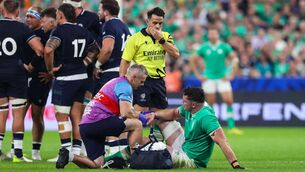 <p>Ireland’s James Ryan receives treatment after going down injured. Picture: ©INPHO/Dan Sheridan</p>