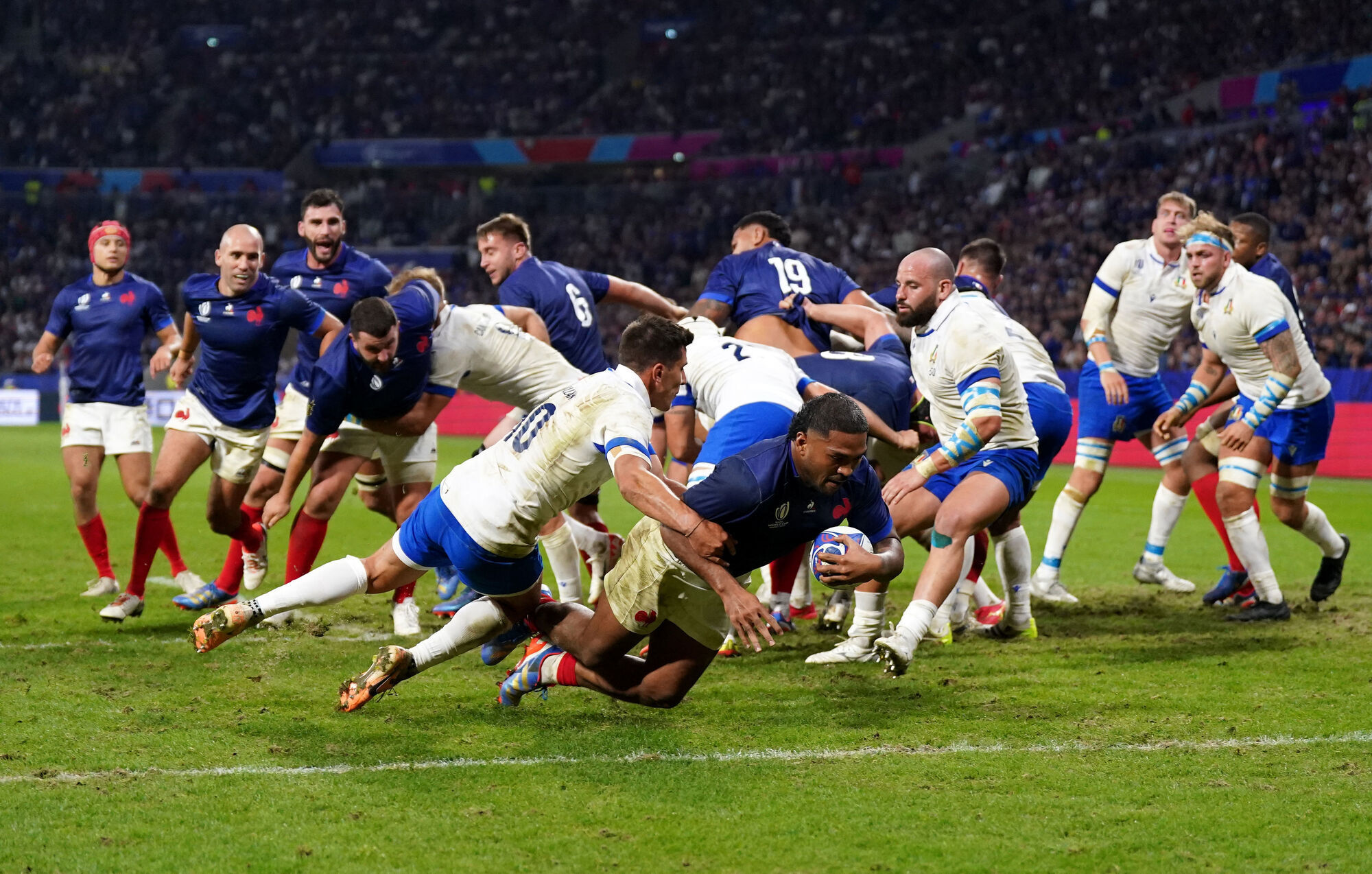 TRYING TIMES: France's Peato Mauvaka scores their Sixth try against Italy last friday night in lyon. 