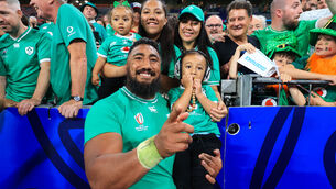 <p> TOP MAN: Ireland’s Bundee Aki with his family after the game. Picture: INPHO/Craig Watson</p>