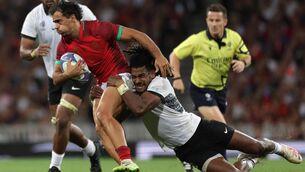<p>BREATH OF FRESH AIR: Portugal's Manuel Cardoso Pinto is tackled by Fiji's Selestino Ravutaumada during the Rugby World Cup Pool C match at the Stade de Toulouse. Pic: Valentine Chapuis/AFP via Getty Images</p>