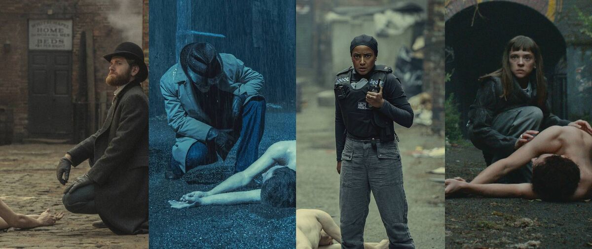 L-R Kyle Soller as DI Hillinghead, Jacob Fortune-Lloyd as DS Whiteman, Amaka Okafor as DS Hasan & Shira Haas as DS Maplewood, in Netflix' Bodies. L-R Kyle Soller as DI Hillinghead, Jacob Fortune-Lloyd as DS Whiteman, Amaka Okafor as DS Hasan & Shira Haas as DS Maplewood, in Netflix' Bodies.