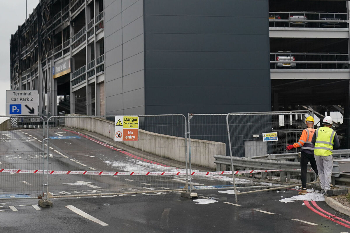 The scene following a fire at a multi-storey car park at Luton Airport, which has been closed with flights suspended until at least 3pm on Wednesday. Picture:  Jacob King/PA Wire