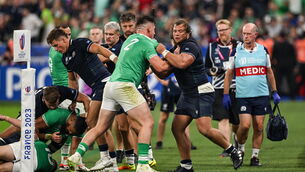 <p>BEEF: Dan Sheehan of Ireland tussles with Pierre Schoeman of Scotland during the 2023 Rugby World Cup Pool B match between Ireland and Scotland at the Stade de France in Paris, France. Photo by Brendan Moran/Sportsfile</p>