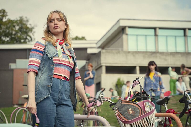 Sex Education Season 4. Aimee Lou Wood as Aimee (Left) in Sex Education Season 4. Picture: Samuel Taylor/Netflix © 2023.