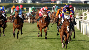 <p>Corach Rambler and Derek Fox win from Vanillier for trainer Lucinda Russell and owners The Ramblers. Pic: Healy Racing.</p>