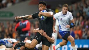 <p>New Zealand's Leicester Fainga'anuku in action during the Rugby World Cup 2023, Pool A match at the Stade de Toulouse, France. Picture date: Friday September 15, 2023. PA Photo. See PA story RUGBYU World Cup New Zealand. Photo credit should read: Adam Davy/PA Wire. </p>