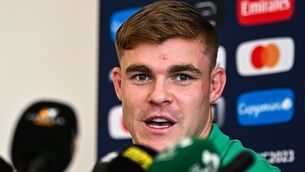 <p>Ringrose during an Ireland Rugby media conference at Stade Omnisports des Fauvettes in Domont.</p>