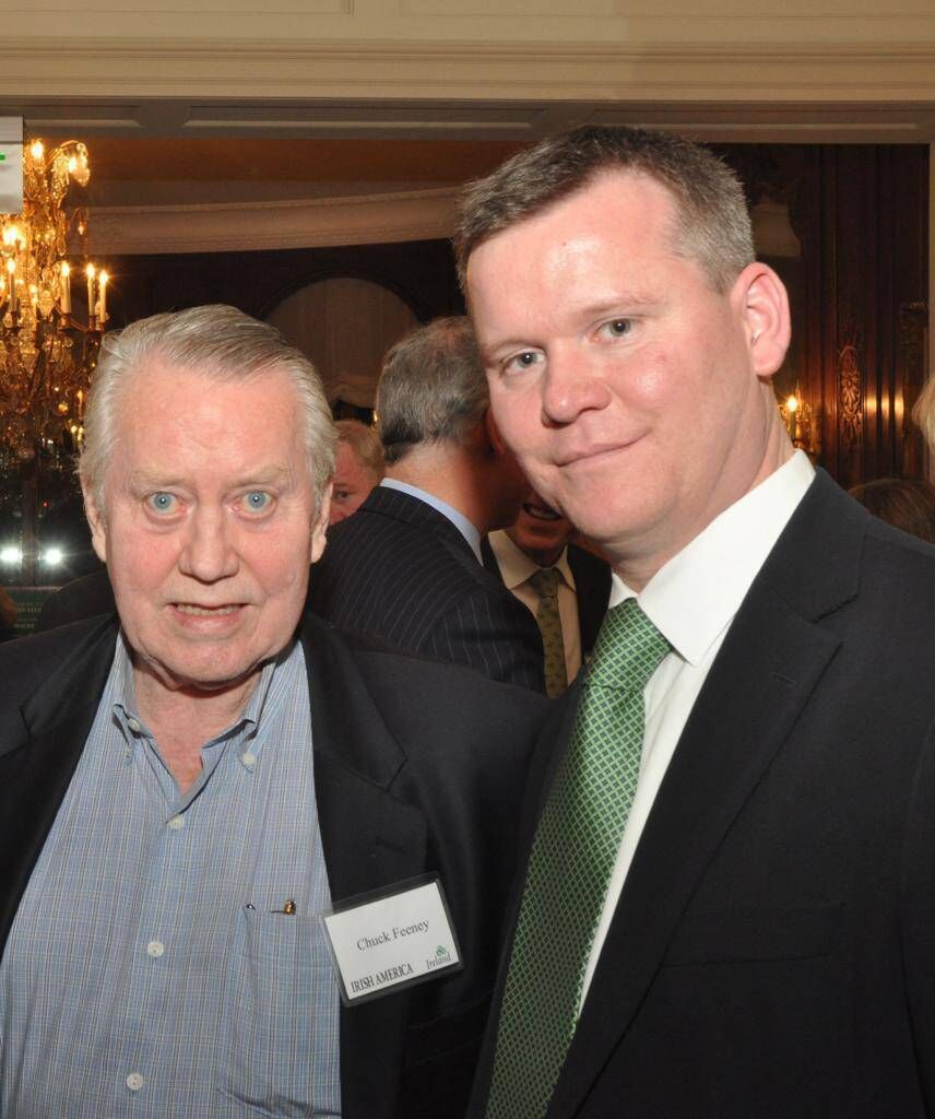 (Left to right) Chuck Feeney and David Cronin. Mr Cronin said: “It was an immense privilege to spend some time with Chuck, a humble hero, who transformed so many people’s lives.” Photo: James Higgins
