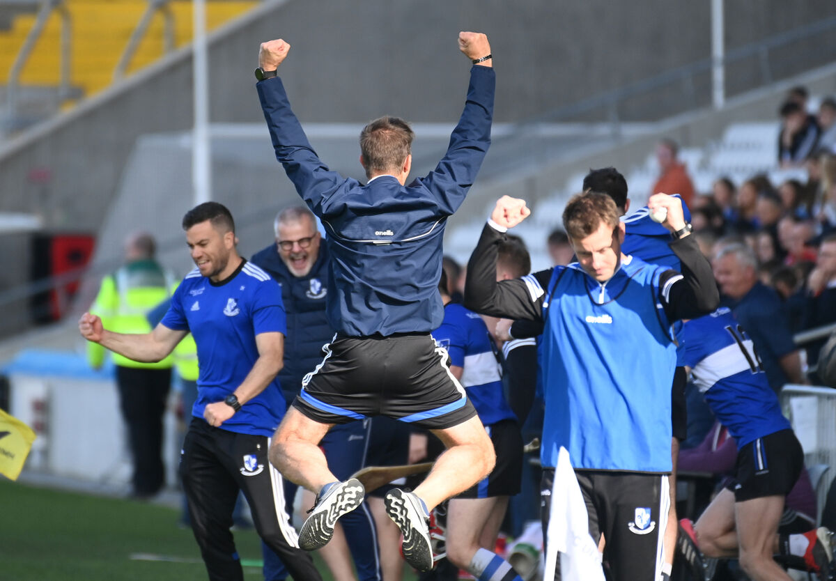 Sarsfields' Coach Johnny Crowley celebrates the win over Imokilly' in the Co-Op Superstores Cork Premier SHC semi final at Pairc Ui Chaoimh. Picture; Eddie O'Hare