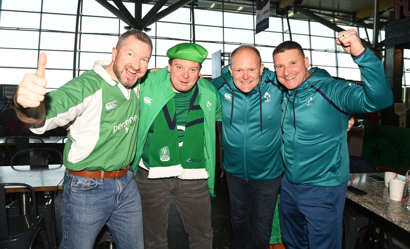 Michael Herlihy, Michael and Leonard Marshall, and Eoin Nash departing Cork Airport for Paris, for the World cup game between Ireland and New Zealand on Saturday night. Picture: Eddie O'Hare