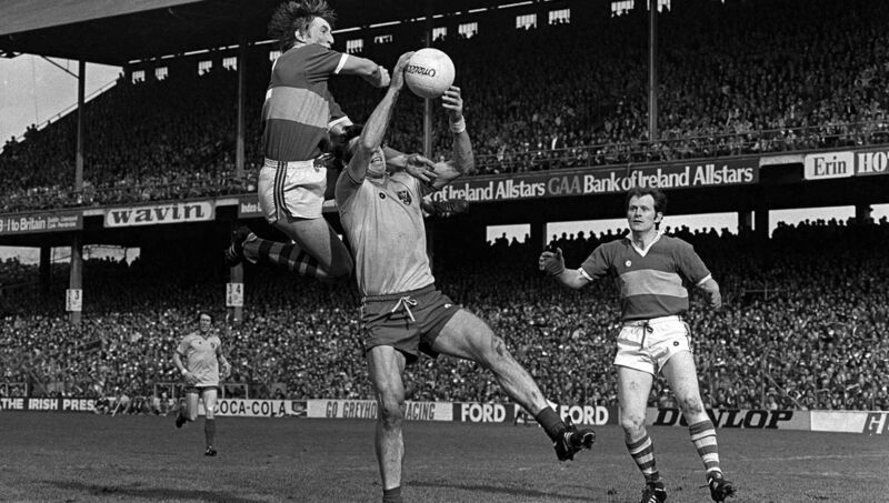 Pat Spillane, Kerry, left, in action against Roscommon. All Ireland Football Final 1980, Croke Park. Pic: Ray McManus/SPORTSFILE