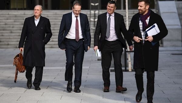 IRFU representatives, from left, Padraig Slattery, IRFU Chief Operating Officer Kevin Potts, IRFU Chief Executive Philip Browne and IRFU Director of Communications Stephen McNamara following a meeting with Minister for Health Simon Harris at the Department of Health in Dublin today. Pic: Stephen McCarthy/Sportsfile
