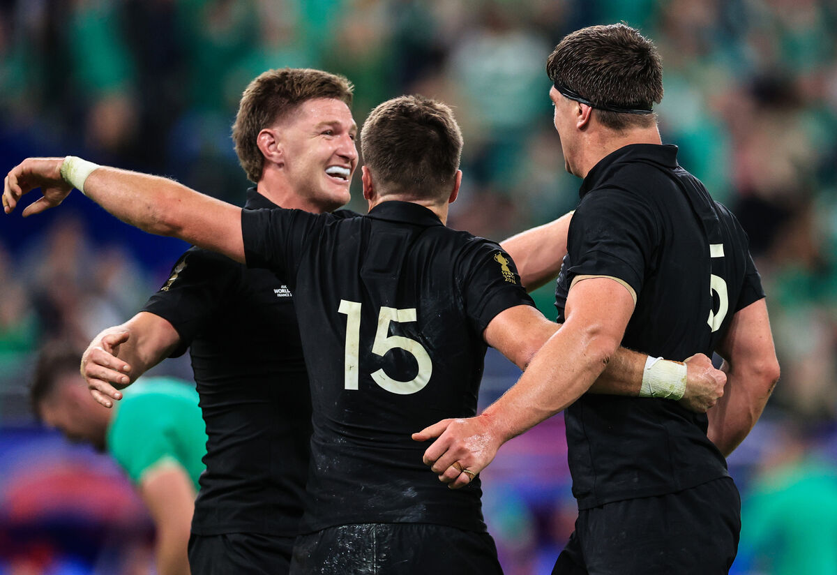New Zealand’s Jordie Barrett, Beauden Barrett and Scott Barrett celebrate together after winning New Zealand’s Jordie Barrett, Beauden Barrett and Scott Barrett celebrate together after winning