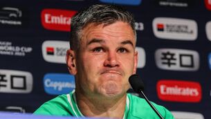 <p>GRIM: Jonathan Sexton during the post-match press conference </p>