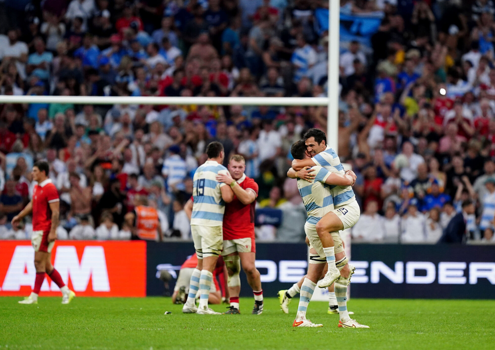 KNOCK-OUT KNOW-HOW: Argentina's players celebrate after the Rugby World Cup 2023 quarter-final. Pic: Mike Egerton/PA Wire.