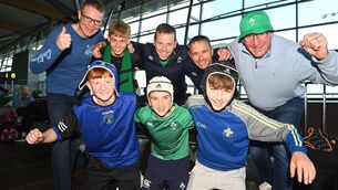 <p>Coach Adrian Murphy and young members of Nenagh Ormonde RFC in Tipperary departing Cork Airport for Paris. Not only will they be supporting Ireland against New Zealand on Saturday night, but they will also make the South Africa v France game. Picture: Eddie O'Hare</p>