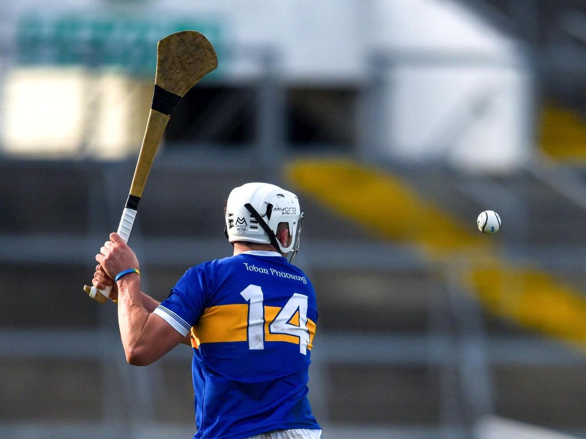 Aaron Gillane of Patrickswell scores a point from a free during the final minutes of the Limerick County Senior Club Hurling Championship semi-final match between Kilmallock and Patrickswell at the TUS Gaelic Grounds in Limerick. Photo by Tom Beary/Sportsfile