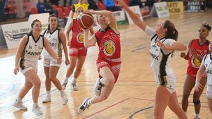 <p>DRIVE: Edel Thornton scores for Brunell against University Ulster in the MissQuote.ie Women's Superleague at Gurranbraher Credit Union Arena. Pic: Larry Cummins</p>