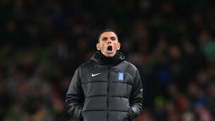 <p>Greece manager Gus Poyet during the UEFA EURO 2024 Championship qualifying group B match between Republic of Ireland and Greece at the Aviva Stadium in Dublin. Pic: Stephen McCarthy/Sportsfile</p>