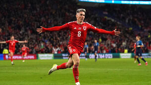 Wales’ Harry Wilson celebrates scoring against Croatia (Tim Goode/PA)