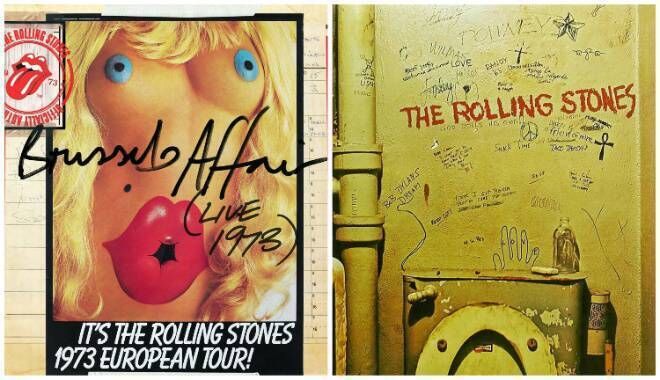 The covers of the Rolling Stones' Brussels Affair and Beggars' Banquet albums The covers of the Rolling Stones' Brussels Affair and Beggars' Banquet albums
