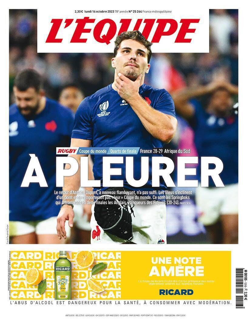 L'Equipe cover on Monday. 