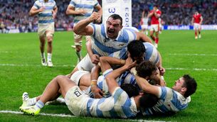 <p>ARGIE BARGIE: Creevy celebrates with his teammates at Stade Velodrome in Marseille.</p>