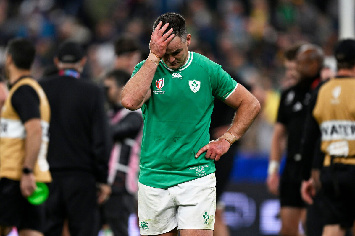 Ireland’s Jonathan Sexton dejected after the game. Pic Credit ©INPHO/Photosport/Andrew Cornaga