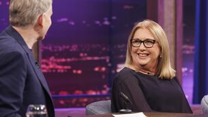 <p> Former president Mary McAleese with Patrick Kielty on the first episode of the 61st series of the Late Late Show. Picture: RTÉ</p>