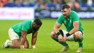 <p>WORLD CUP SCARS: Ireland's Bundee Aki (left) and Peter O'Mahony.</p>