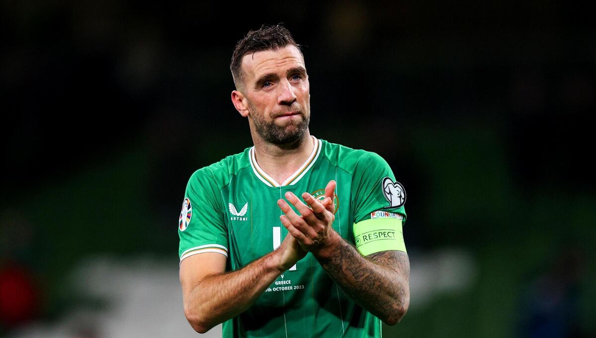 Shane Duffy dejected after the loss to Greece. Shane Duffy dejected after the loss to Greece.