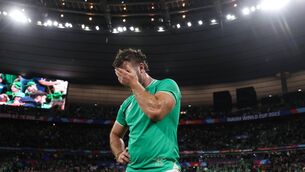 <p>SINKING FEELING: Ireland’s Caelan Doris dejected after Saturday's loss to the All Blacks at the Stade de France. Pic: Dan Sheridan, Inpho</p>