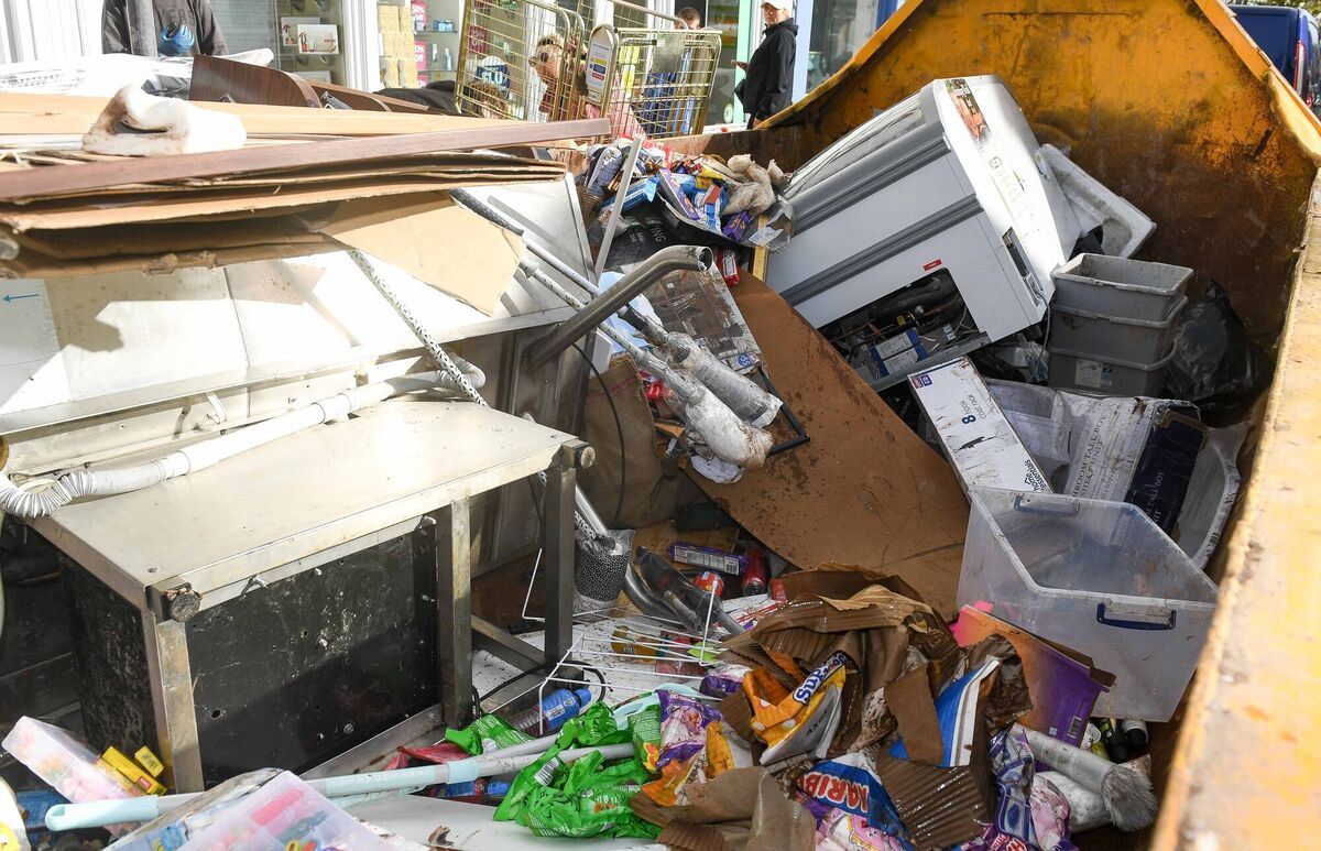  One of the many skips filled with damaged goods as a result of the flooding in Midleton Co Cork. Picture: David Keane